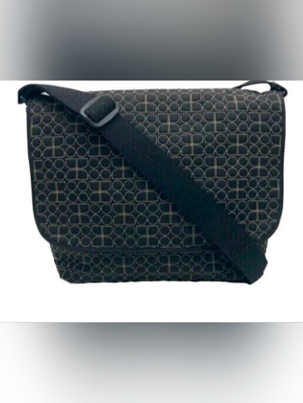 Kate Spade Black & Gold Geometric Messenger Bag With Pink Interior